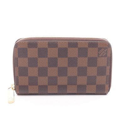 ルイ・ヴィトン LOUIS VUITTON ジッピーコンパクト ラウンド財布 財布 PVCコーティングキャンバス ダミエ エベヌ レディース ブラウン系 N60028 【中古】