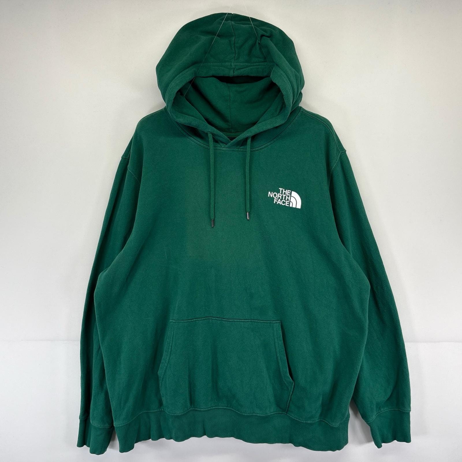 古着 ザ・ノースフェイス THE NORTH FACE パーカー ワンポイント 大きいサイズ ロゴ アウトドア プリント 2XL  グリーン系 メンズ