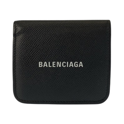 美品 BALENCIAGA バレンシアガ ブラック 黒 レザー 折財布 コンパクトウォレット 601433 【中古】
