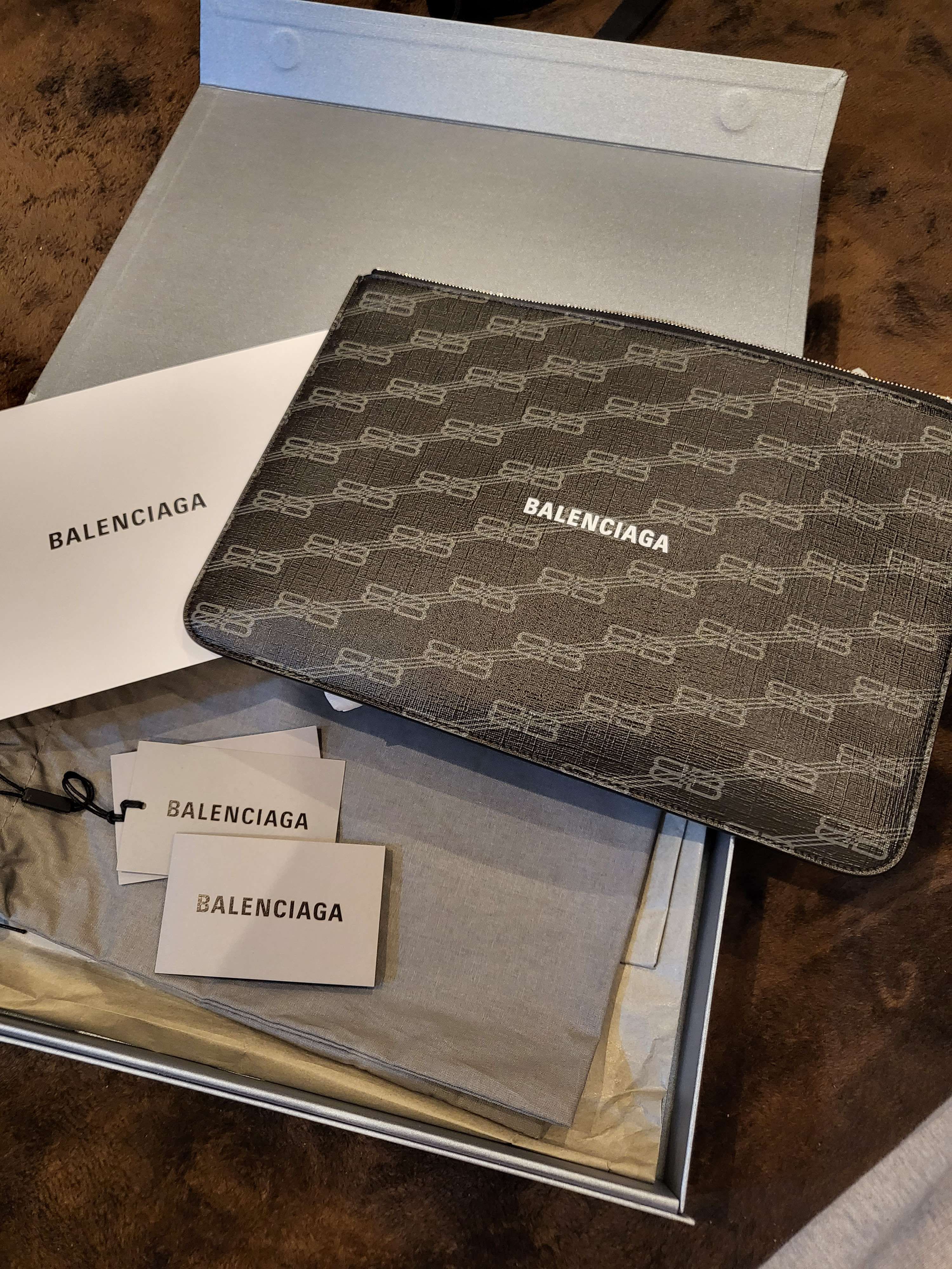BALENCIAGA BB Monogram Canvas Strap Clutch Bag "Black"