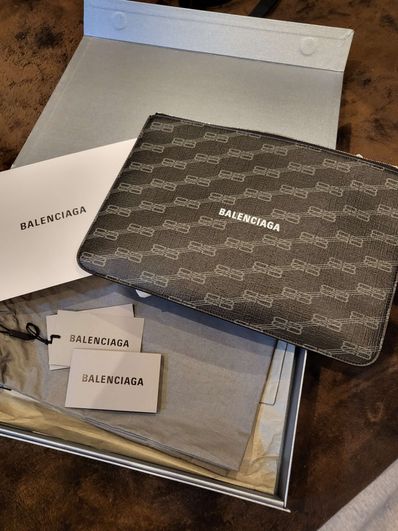 BALENCIAGA BB Monogram Canvas Strap Clutch Bag "Black"