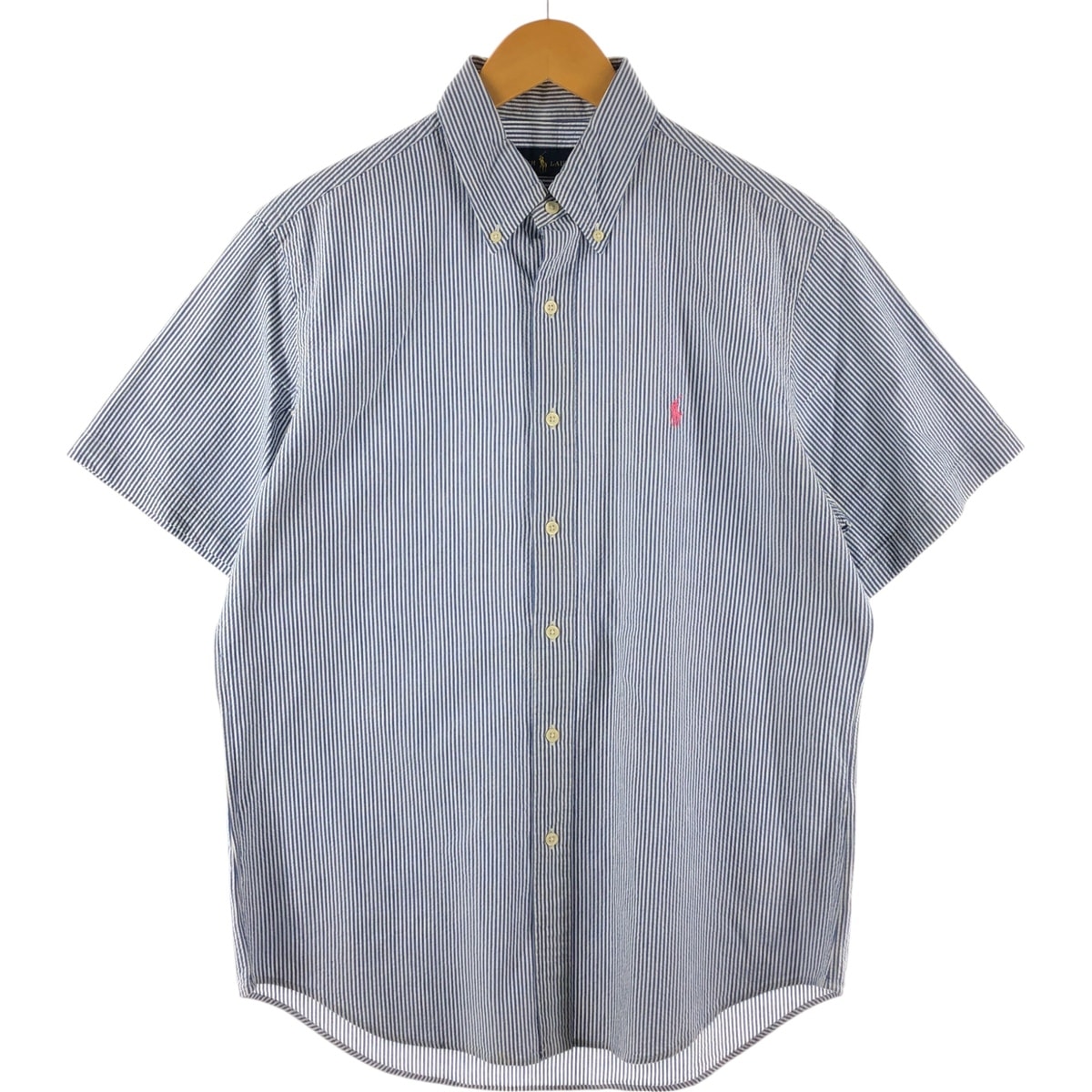 古着 ラルフローレン Ralph Lauren シアサッカー 半袖 ボタンダウン ストライプシャツ メンズM相当 ボタンダウン/eaa533698