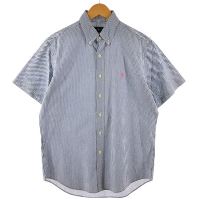 古着 ラルフローレン Ralph Lauren シアサッカー 半袖 ボタンダウン ストライプシャツ メンズM相当 ボタンダウン/eaa533698