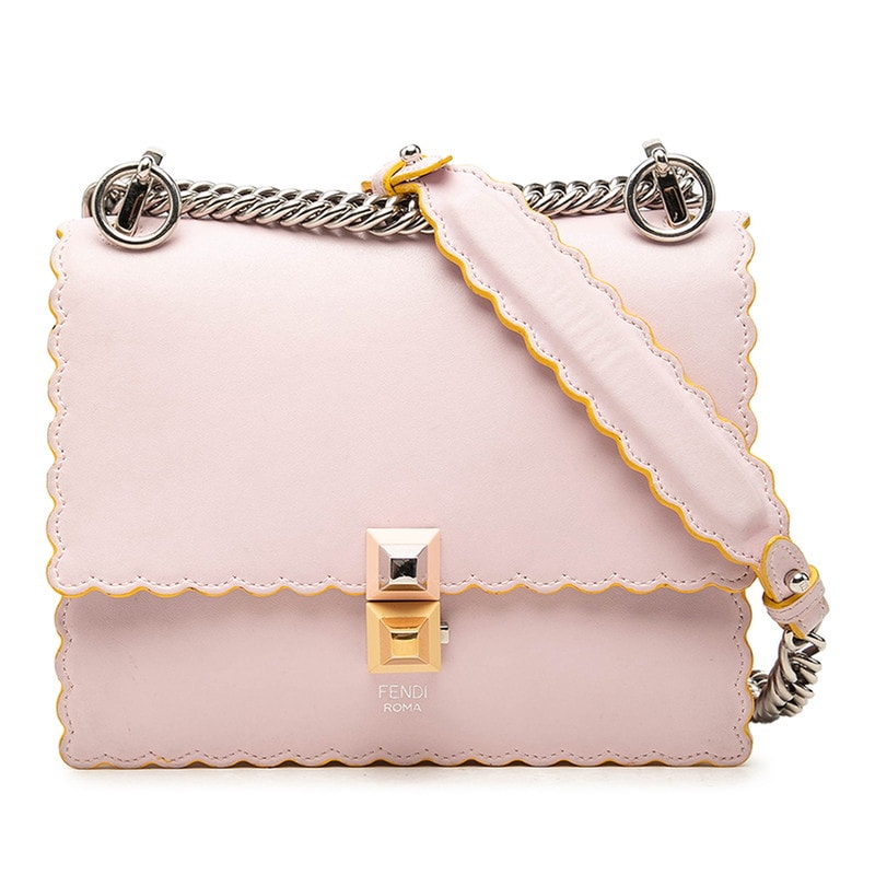 フェンディ KAN I  キャナイ 斜め掛け チェーン ショルダーバッグ 8M0381 ピンク シルバー レザー レディース FENDI 中古