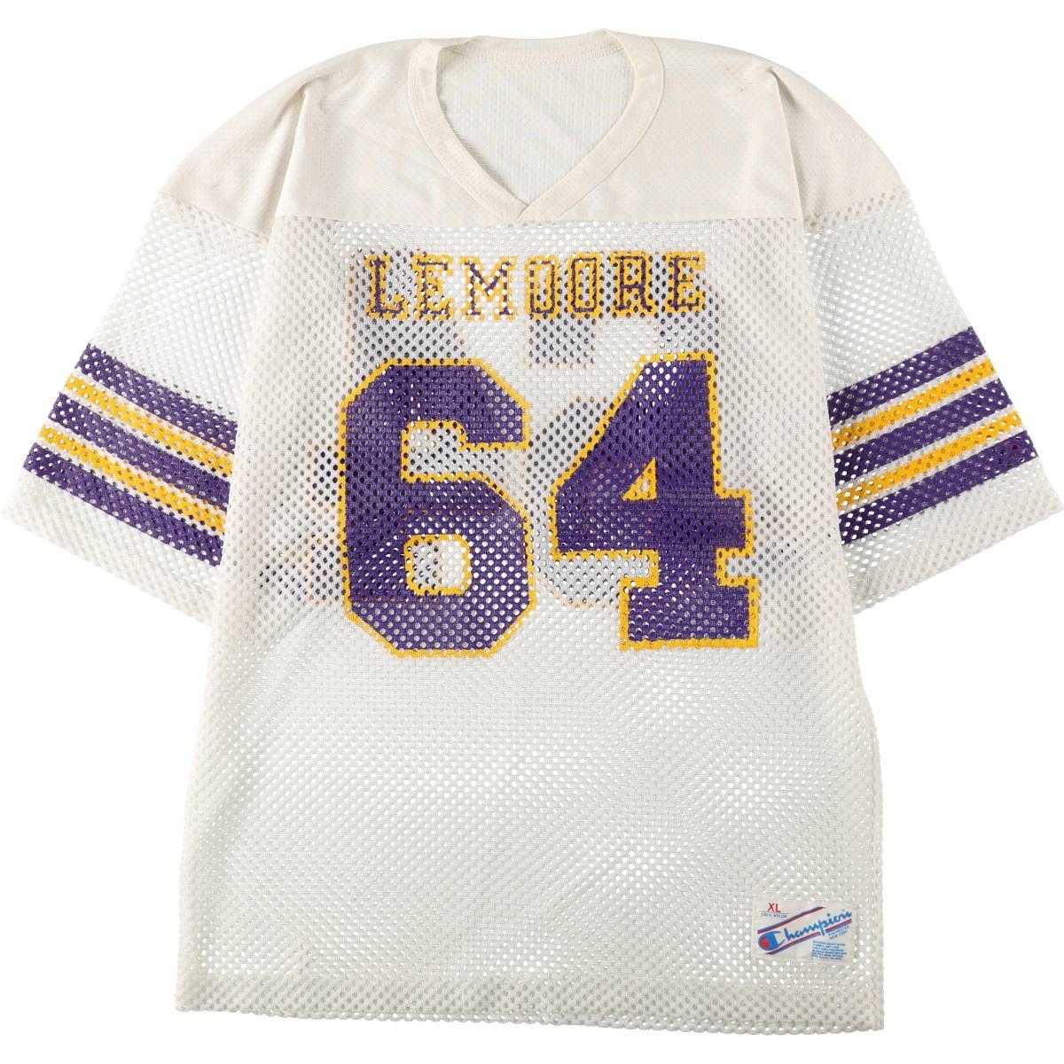 古着 80~90年代 チャンピオン Champion NFL MINNESOTA VIKINGS ミネソタバイキングス Vネック メッシュ フットボール七分袖Tシャツ USA製 メンズXL相当 ヴィンテージ/eaa662633
