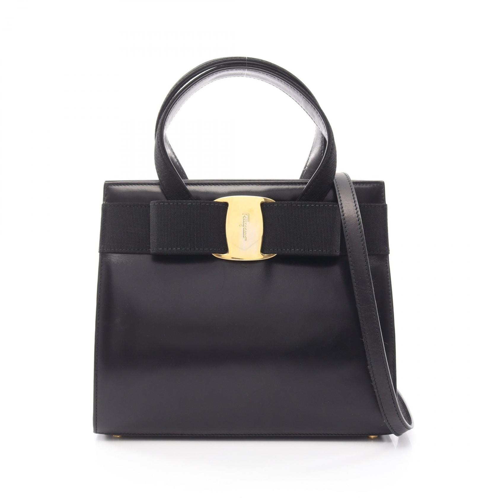 サルヴァトーレフェラガモ Salvatore Ferragamo ヴァラリボン 2WAY ハンドバッグ バッグ レザー レディース ブラック系 21 4178 【中古】