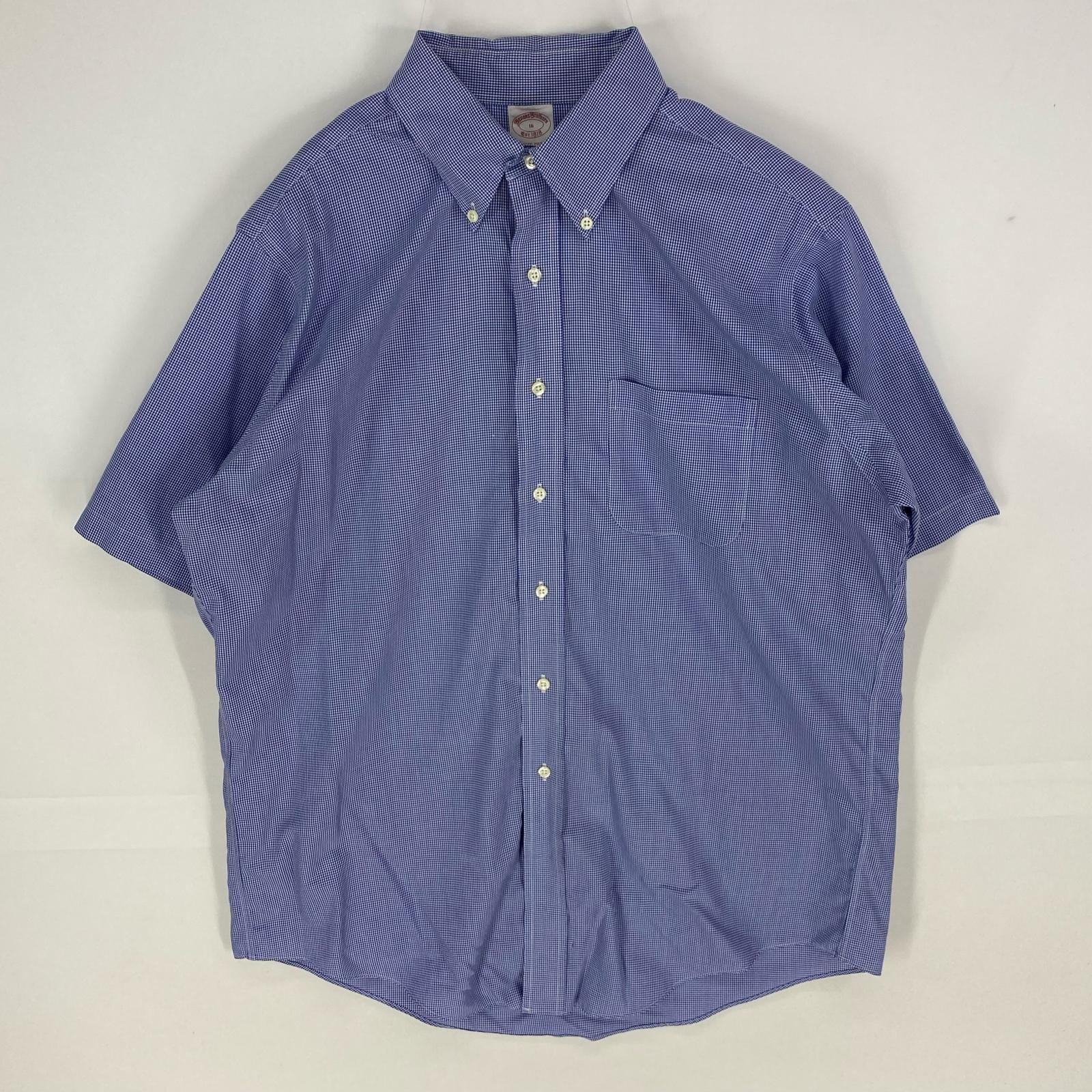 古着 ブルックスブラザーズ Brooks Brothers 半袖シャツ ボタンダウン 胸ポケット ショートスリーブ L  ブルー系 チェック メンズ
