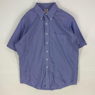 古着 ブルックスブラザーズ Brooks Brothers 半袖シャツ ボタンダウン 胸ポケット ショートスリーブ L ブルー系 チェック メンズ