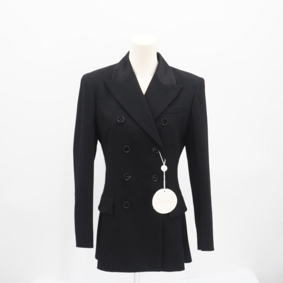 未使用 Chloe クロエ コットン ジャケット 34 34 CHC21SVE0206600134 テーラードジャケット ブラック ウール コットン シルク レディース