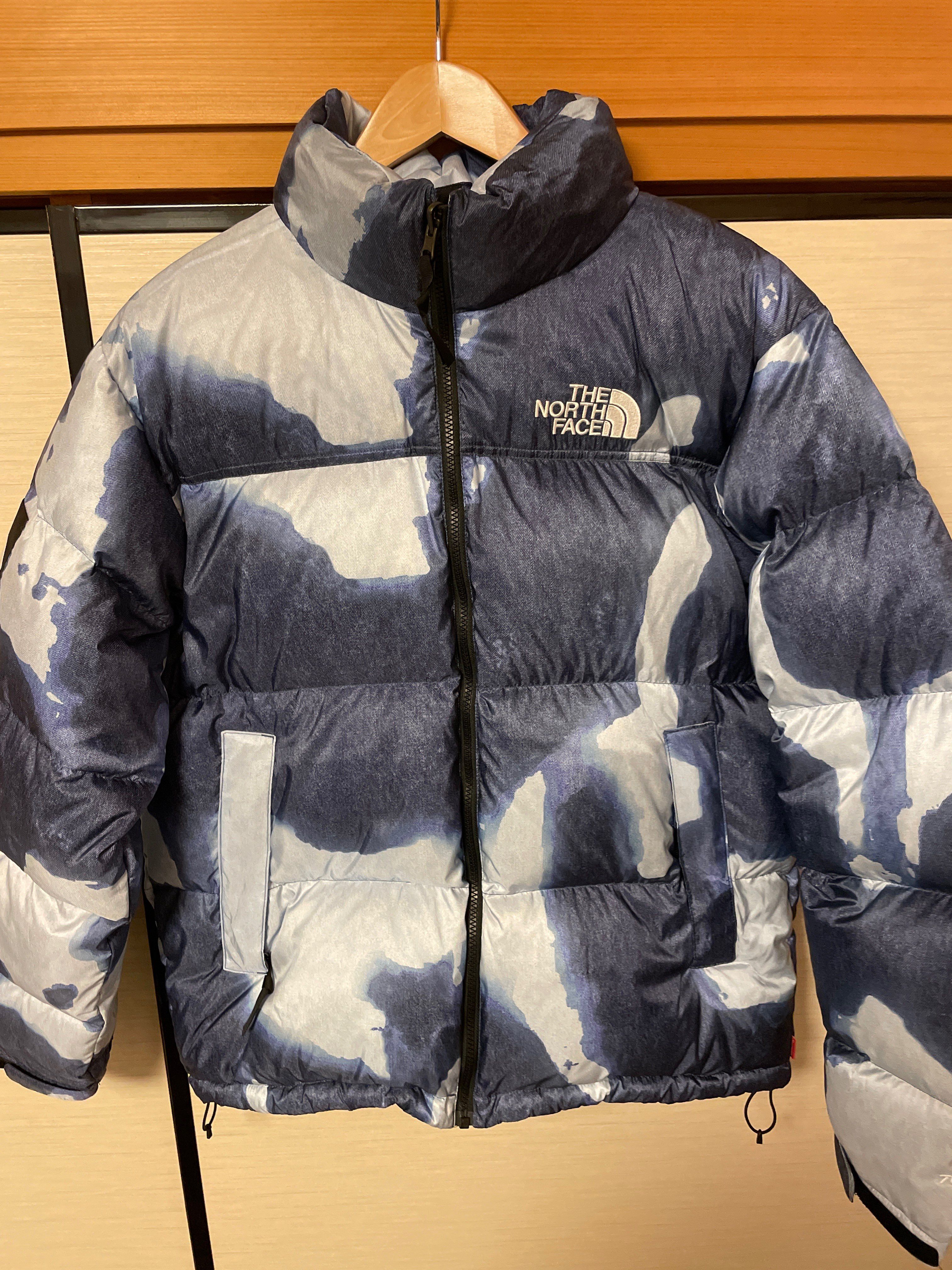 Supreme x The North Face Bleached Denim Print Nuptse Jacket "Indigo"
