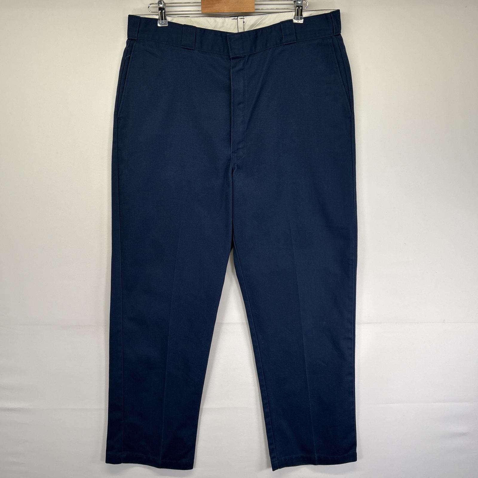 古着 ディッキーズ Dickies ワークパンツ ストレート タロンジップ チノパン ジッパーフライ 作業着 センタープレス ネイビー メンズ
