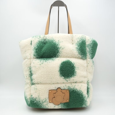 MONCLER(モンクレール)JW ANDERSON トート ミディアム トートバッグ ボア ドット柄 グリーン ホワイト レザー レディース H209E5D00006 M2081【中古】