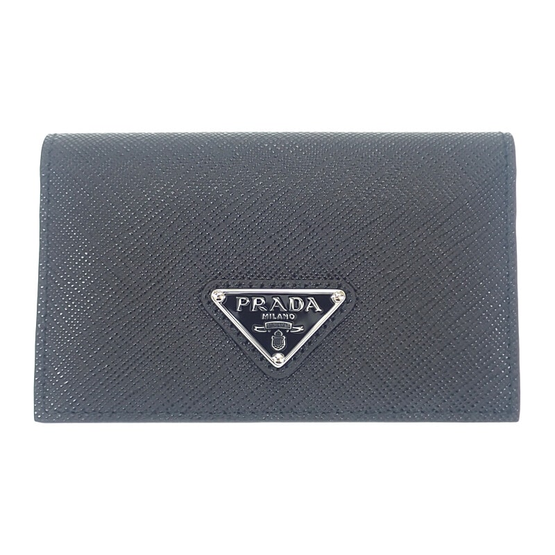 プラダ PRADA サフィアーノトライアングル 1MC110_QHH_F0632 カードケース サフィアーノ ブラック シルバー金具 レディース メンズ【中古】【Aランク】