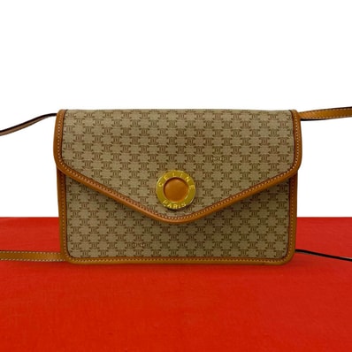 CELINE セリーヌ サークル ロゴ 金具 マカダム 柄 PVC レザー ショルダーバッグ ベージュ
39469