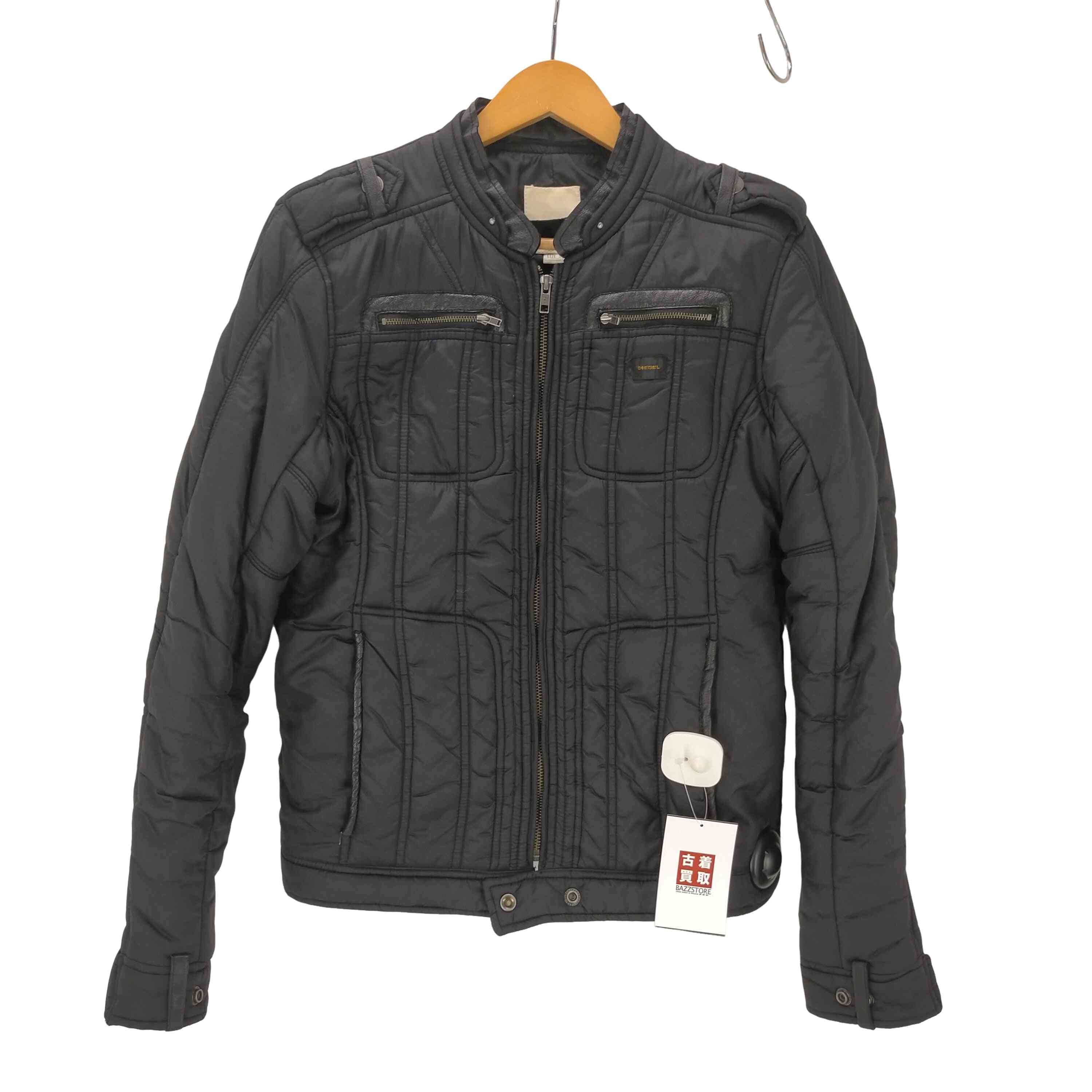 00S OLD ピッグレザー パイピング 袖ジップ ギミック パディング パテント ナイロン キルト ライダース ジャケット ブルゾン Y2K【1142124744176】