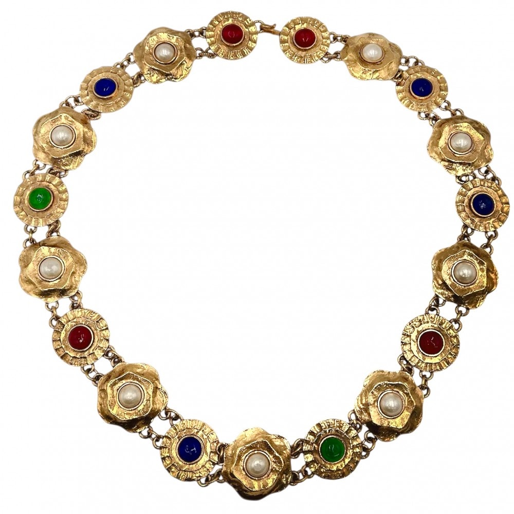 CHANEL シャネル ベルト チェーンベルト グリポア ヴィンテージ ファッションアイテム 小物 GP  カラーストーン  フェイクパール  ゴールド マルチカラー レディース【中古品】