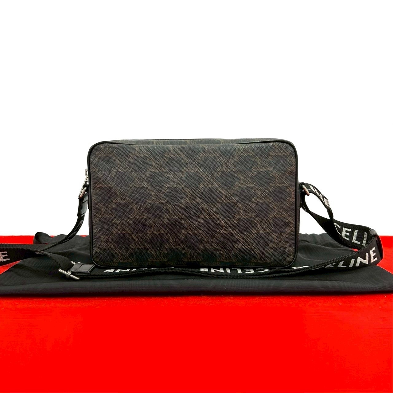 CELINE セリーヌ トリオンフ ミディアム メッセンジャー レザー PVC ショルダーバッグ ブラック
 15384