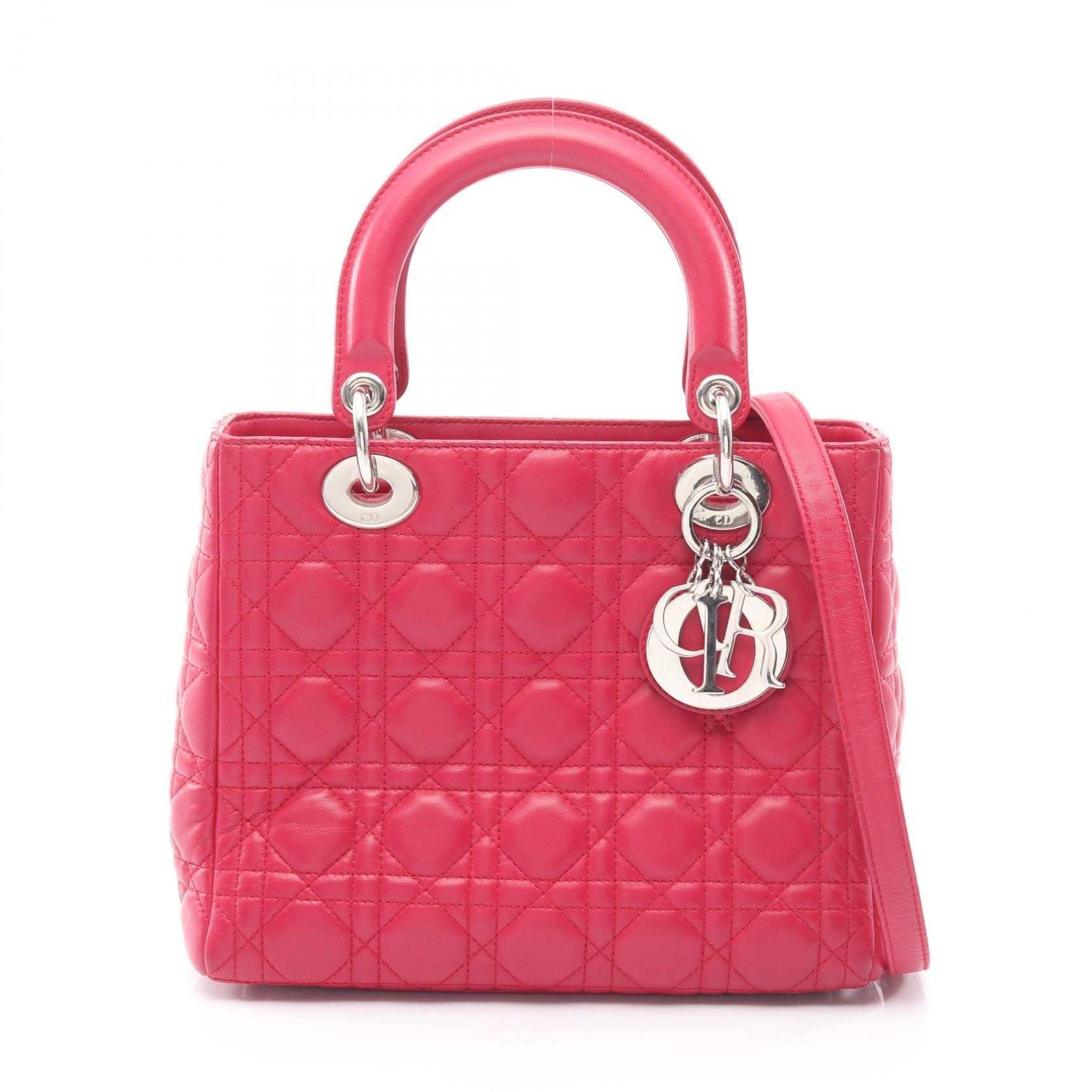 ディオール Dior LADY DIOR レディディオール カナージュ 2WAY ハンドバッグ バッグ レザー レディース ピンク系 【中古】