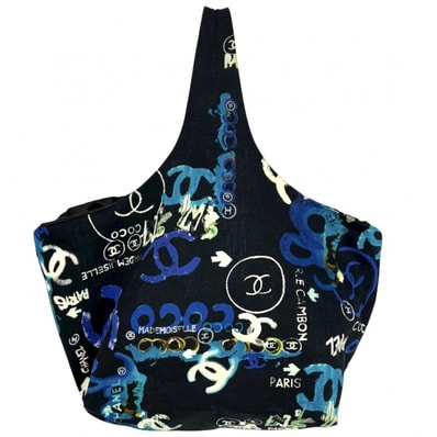 CHANEL シャネル ハンドバッグ ハワイ限定 ココマーク 肩掛け キャンバス ブラック 黒 ブルー 青 シルバー金具 レディース【中古品】