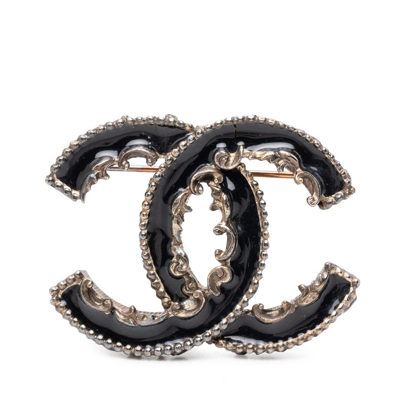 シャネル ココマーク ブローチ 13K刻印 ゴールド ブラック メタル レジン レディース CHANEL 【中古】