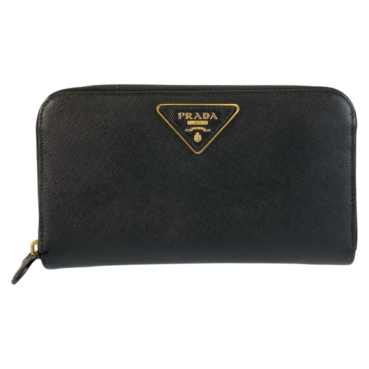 美品 PRADA プラダ サフィアーノ 三角ロゴプレート ブラック 黒 ゴールド金具 レザー 長財布 ロングウォレット 602439 【中古】