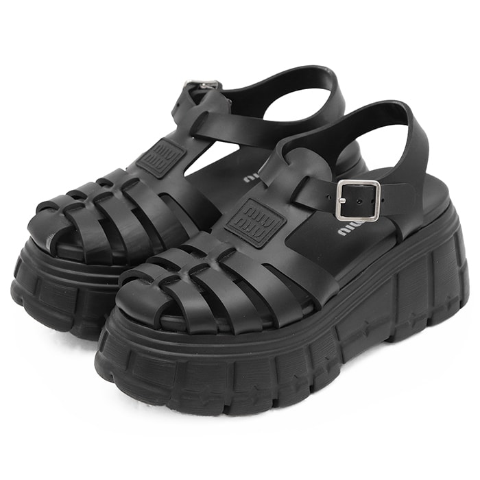 Miu Miu ミュウ ミュウ グルカサンダル サイズ 39 レディース グラディエーター チャンキーソール EVA ラバー プラットフォーム 厚底 シューズ 靴 ブラック 黒 イタリア製