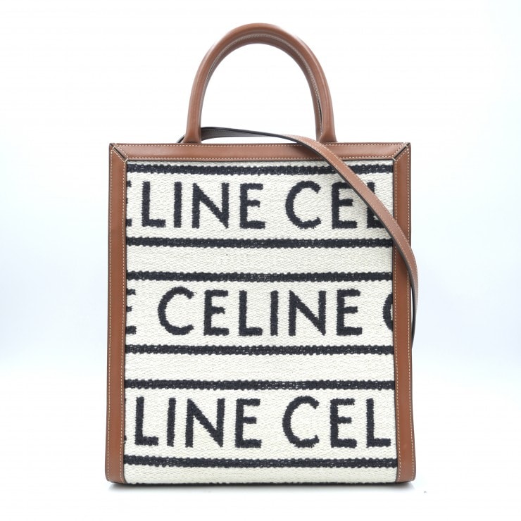 CELINE(セリーヌ)スモール バーティカル カバ 2WAYトートバッグ ショルダーバッグ ロゴ テキスタイル レザー ブラウン レディース F-AN-2222【中古】