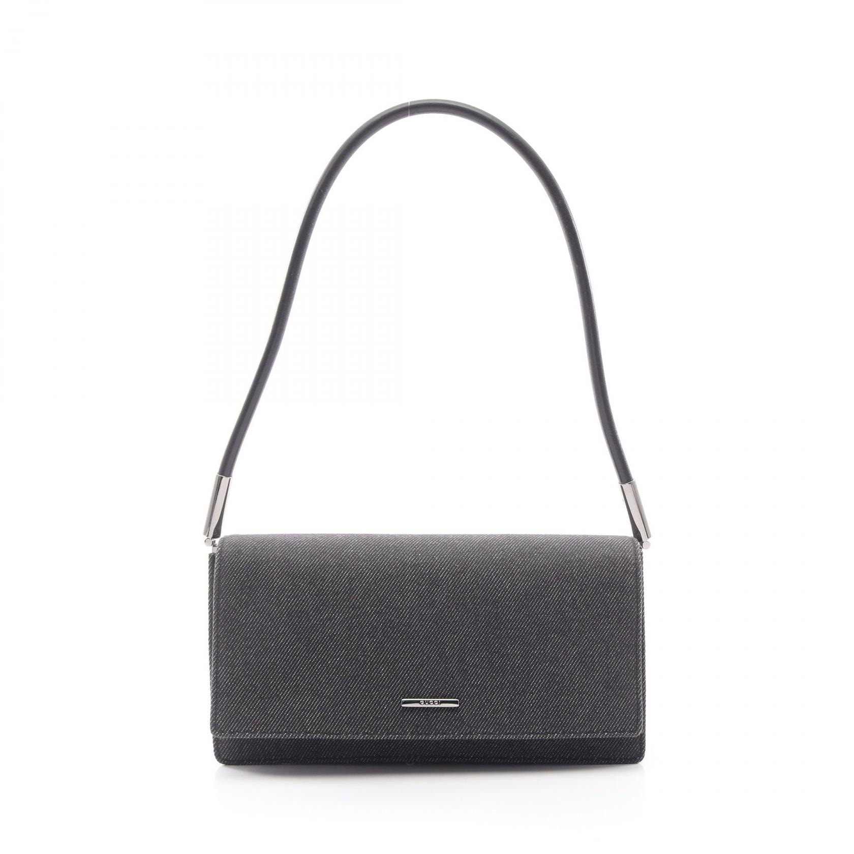グッチ GUCCI ロゴ ショルダーバッグ バッグ デニム レザー レディース ブラック系 01235 【中古】