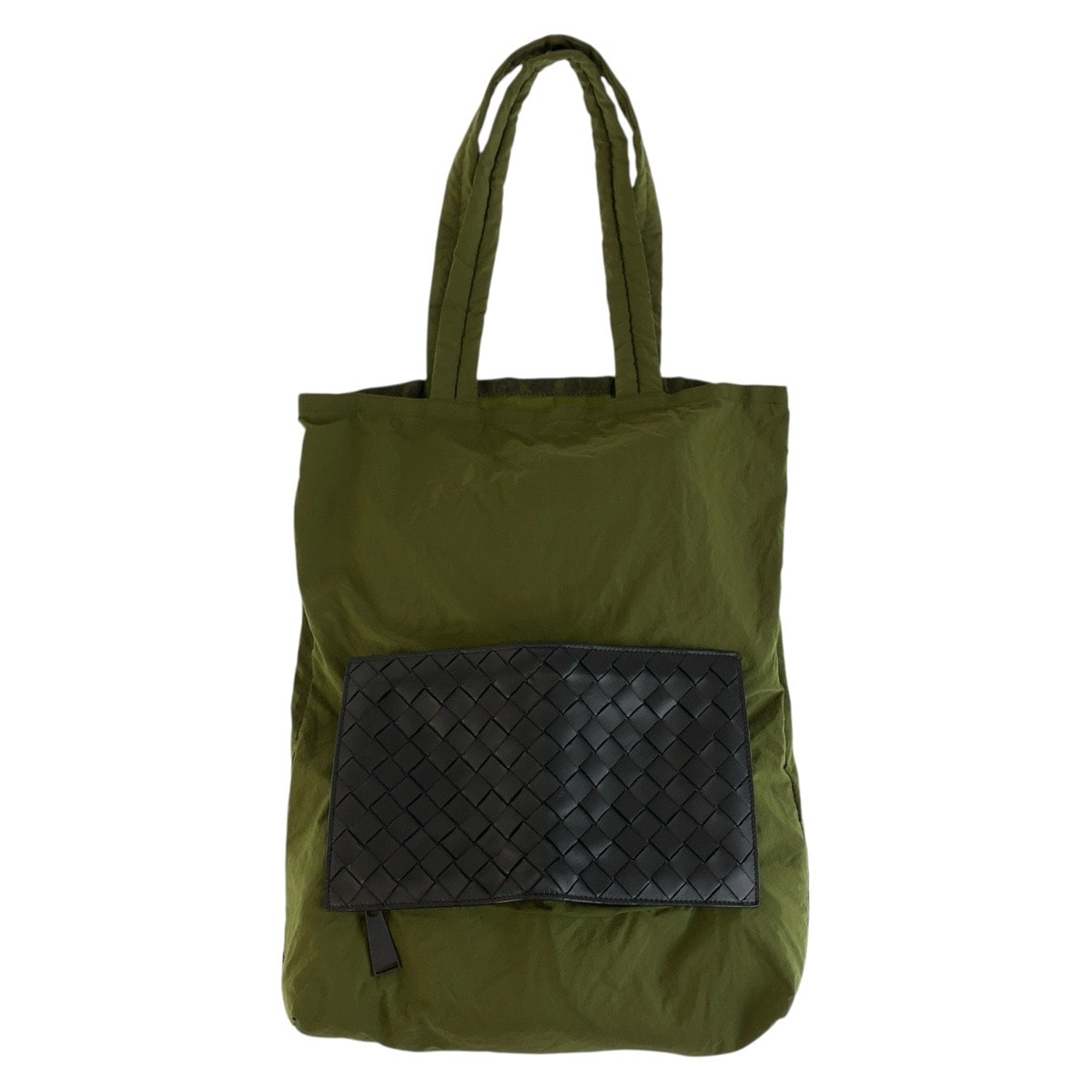 美品 BOTTEGAVENETA ボッテガヴェネタ イントレチャート カーキ ブラック ナイロン トートバッグ エコバッグ 折りたたみ 男女兼用 1-0259214 【中古】