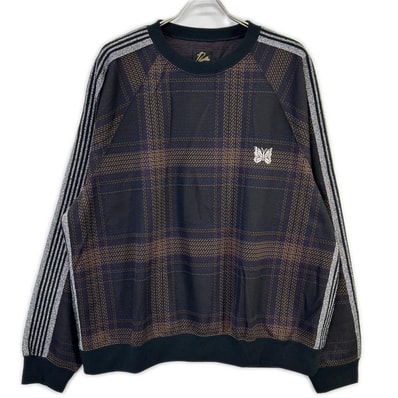 ニードルズ NS1501 23AW 直営店限定 ブラウン TRACK CREW NECK SHIRT チェックトラッククルーネックシャツ XL