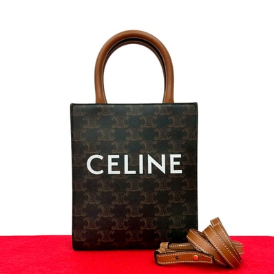 CELINE セリーヌ バーティカルカバ ミニ レザー PVC ショルダーバッグ ブラウン
214-5