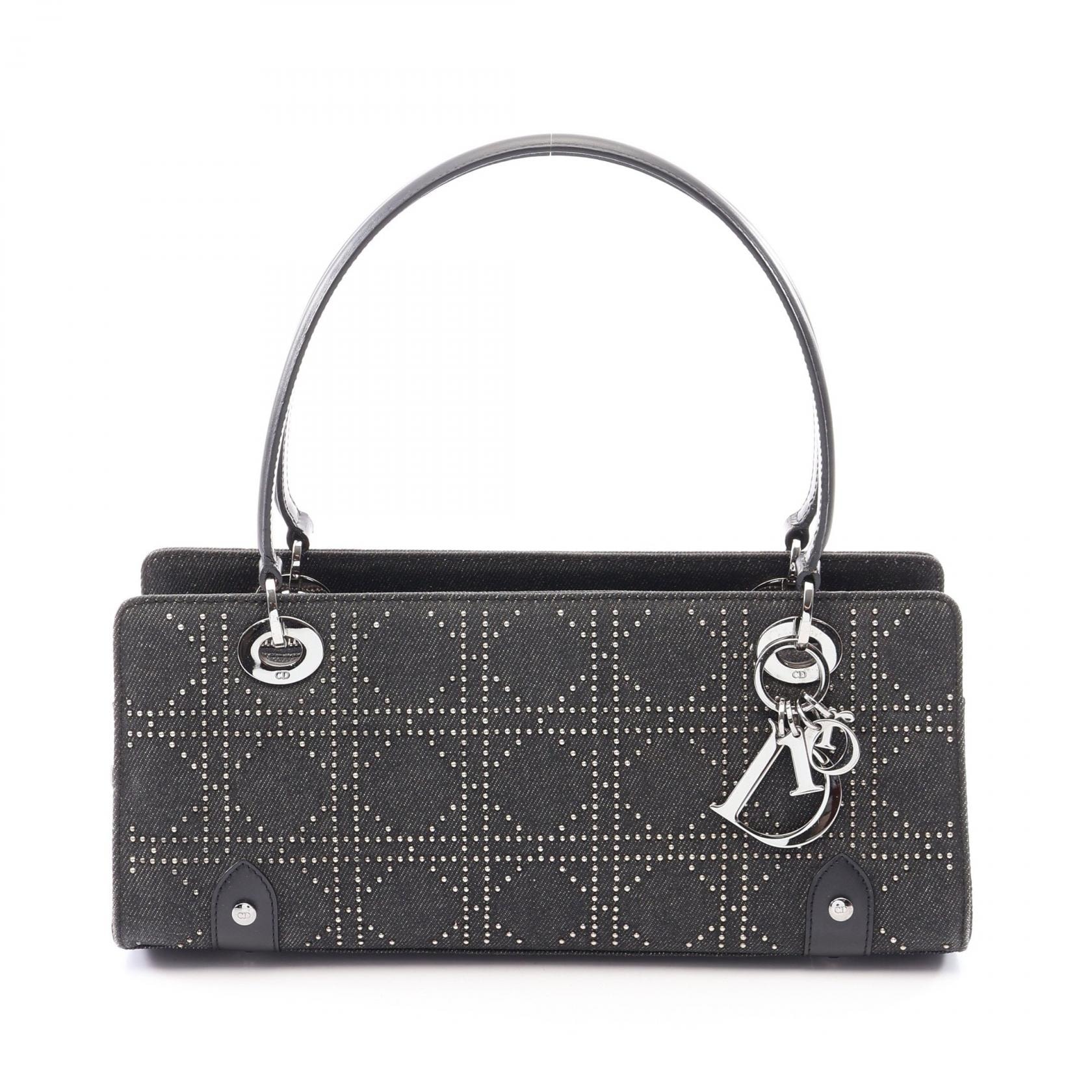 ディオール Dior カナージュ スタッズ ハンドバッグ バッグ デニム レザー レディース ブラック系 【中古】