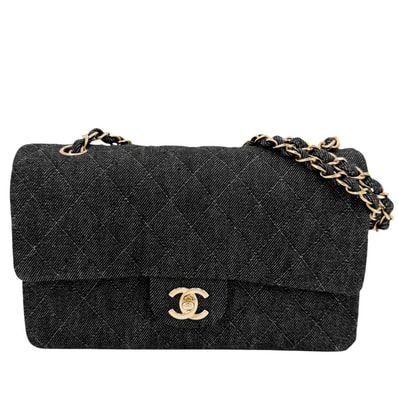CHANEL シャネル ショルダーバッグ マトラッセ25 ターンロック ダブルフラップ 肩掛け 斜め掛け ダブルチェーン ココマーク デニム ブラック 黒 ゴールド金具 レディース 美品【中古品】