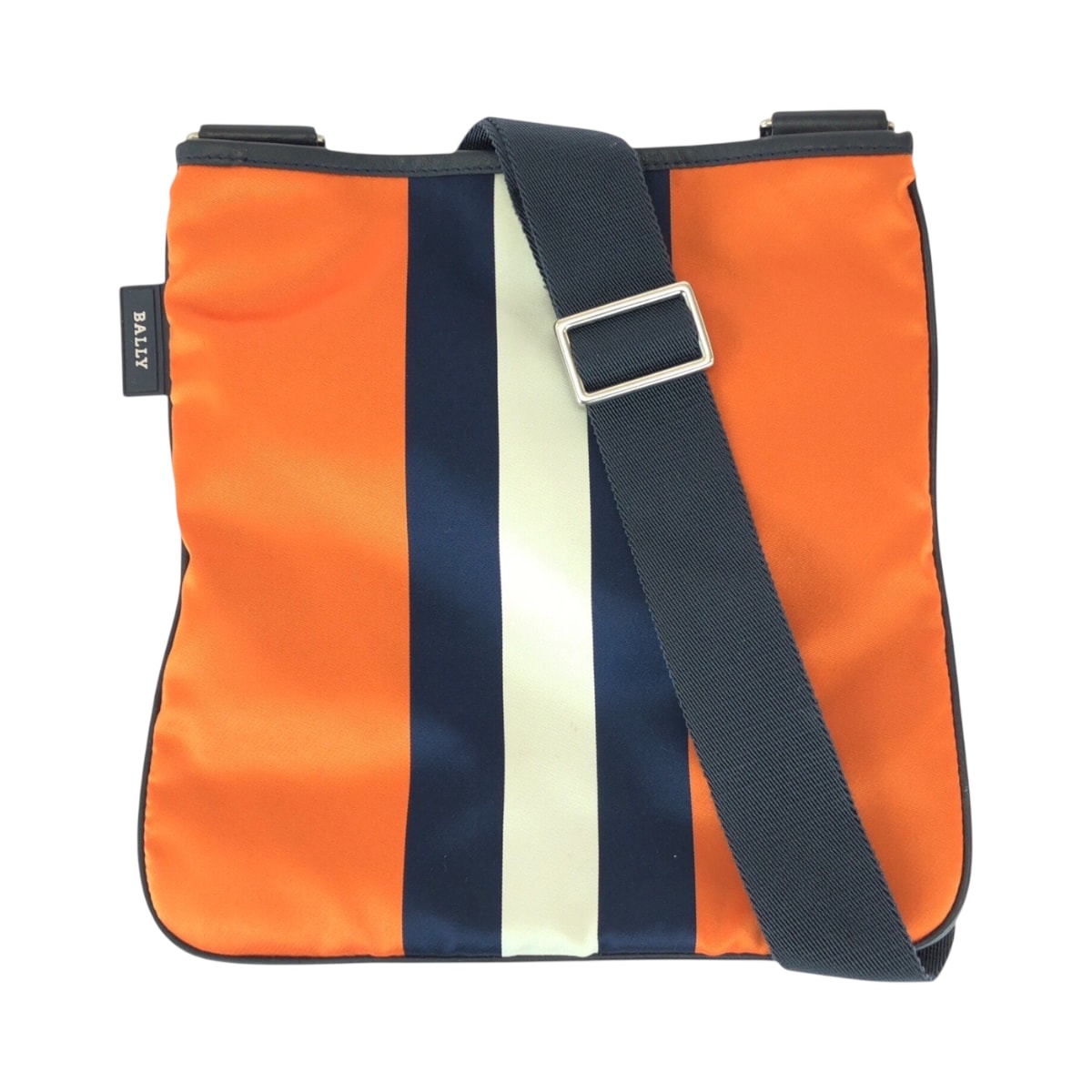 美品 BALLY バリー オレンジ ネイビー シルバー金具 ナイロン ショルダーバッグ ポシェット 506754 【中古】
