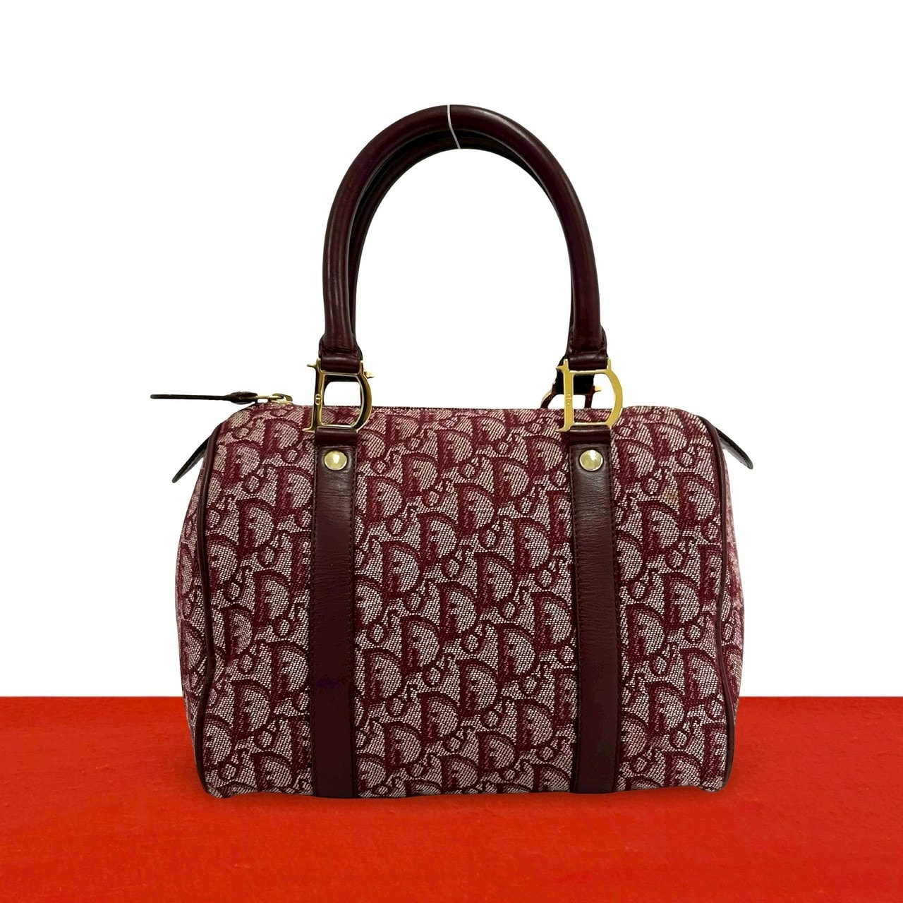 Christian Dior ディオール トロッター ロゴ 柄 レザー キャンバス ハンドバッグ ワインレッド
21811