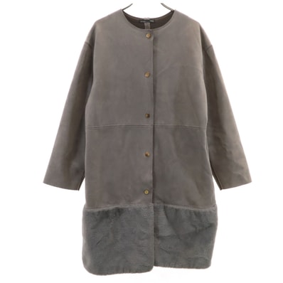 ZARA ザラ フェイクスエード フェイクファー ノーカラーコート S グレージュ