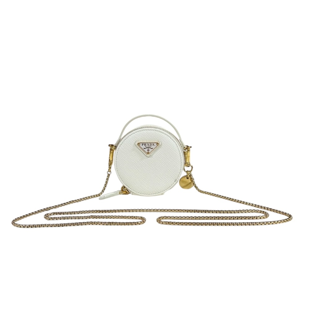 プラダ トライアングルミニポーチ サフィアーノ ショルダーバッグ レザー 1NR023 ホワイト レディース PRADA  中古