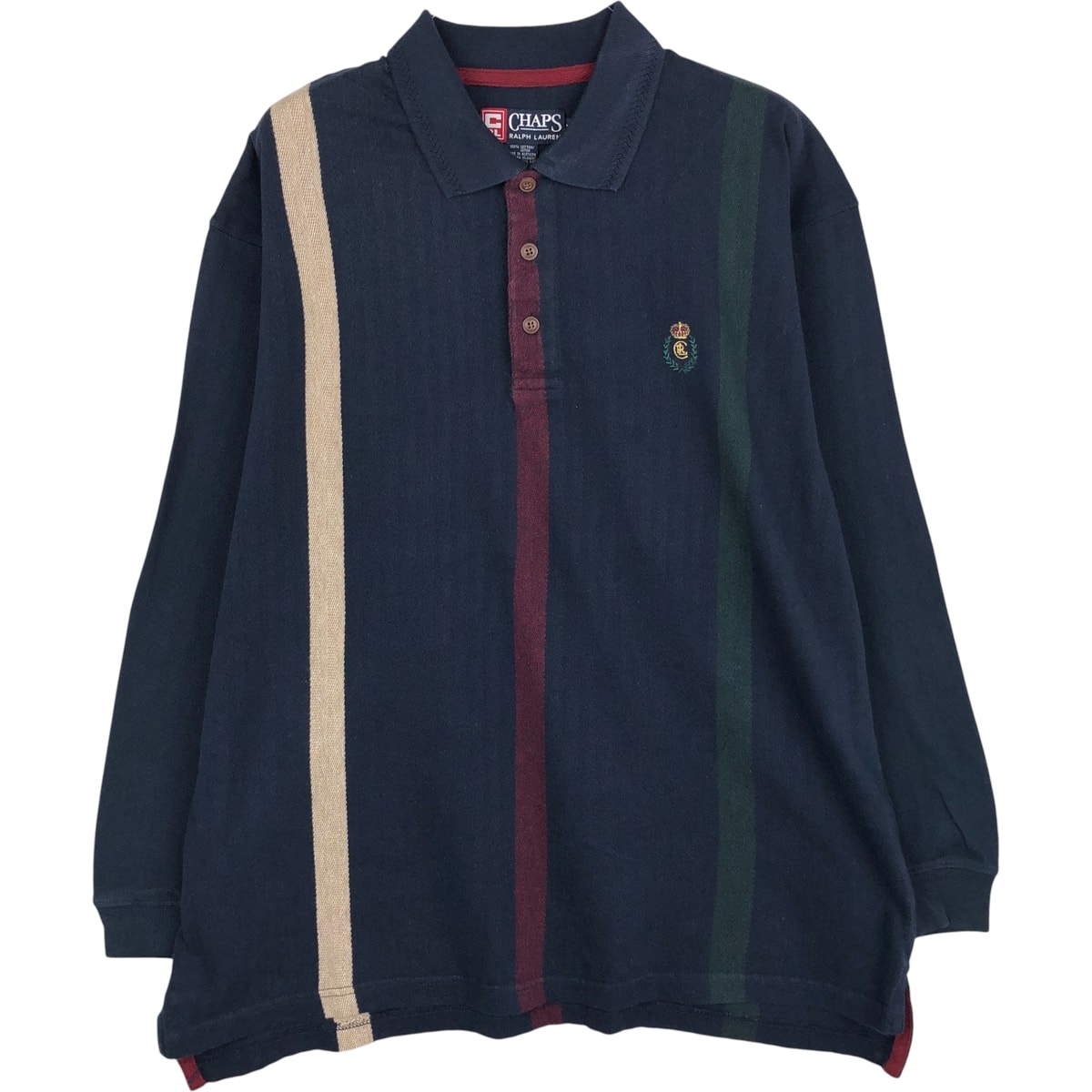 古着 90年代 ラルフローレン Ralph Lauren CHAPS チャップス 長袖 ストライプ ポロシャツ USA製 メンズXL相当/eaa616679