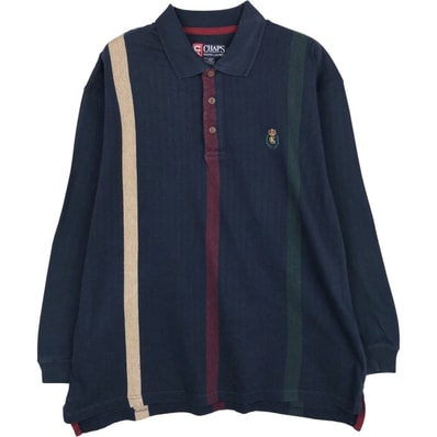 古着 90年代 ラルフローレン Ralph Lauren CHAPS チャップス 長袖 ストライプ ポロシャツ USA製 メンズXL相当/eaa616679