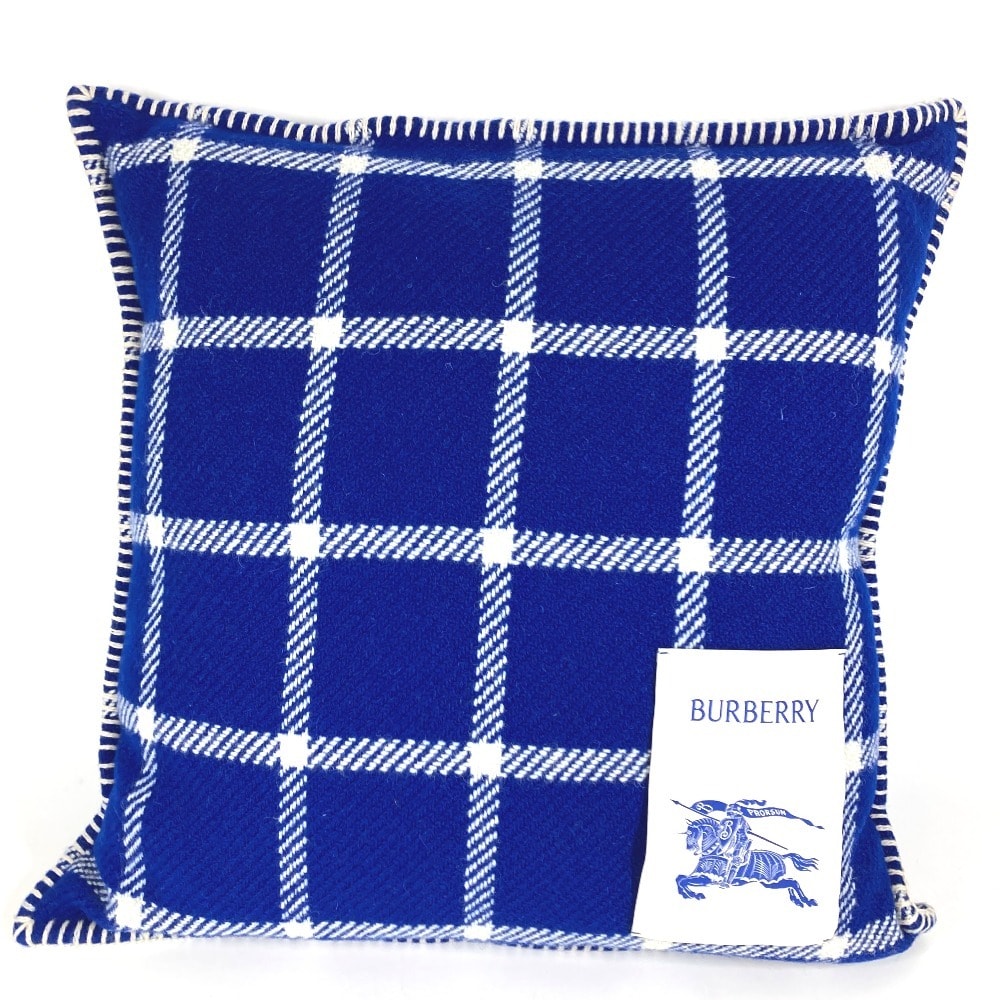 バーバリー BURBERRY チェック 新タグ 8073743 ピロー 枕 インテリア クッション ウール ブルー 未使用