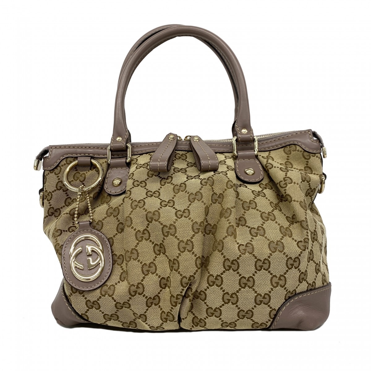 【6db2140-k】グッチ ハンドバッグ GGキャンバス 247902 キャンバス ブラウン シャンパンゴールド金具【中古】レディース