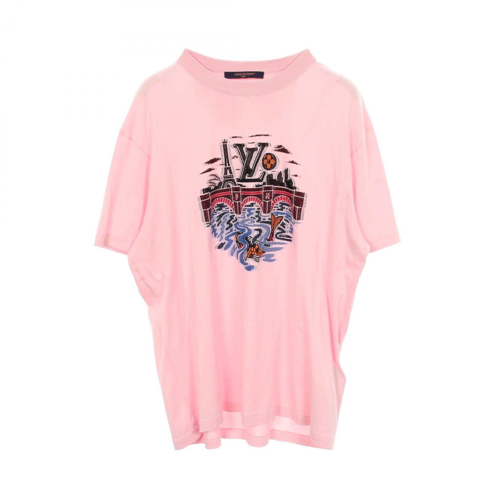 ルイ・ヴィトン LOUIS VUITTON インターシャ グラフィック 半袖Tシャツ 衣料品 トップス コットン ピンク メンズ ピンク系 RM252M XMZ HTY97W 【中古】