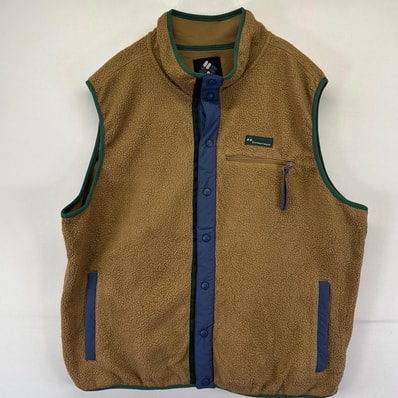 古着 コロンビア Columbia フリース ベスト スナップボタン ワンポイントロゴ 大きいサイズ ボア 胸ポケット 2XL ブラウン系 メンズ