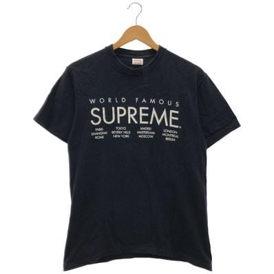 シュプリーム ブラック WORLDFAMOUSプリント 半袖 Tシャツ M