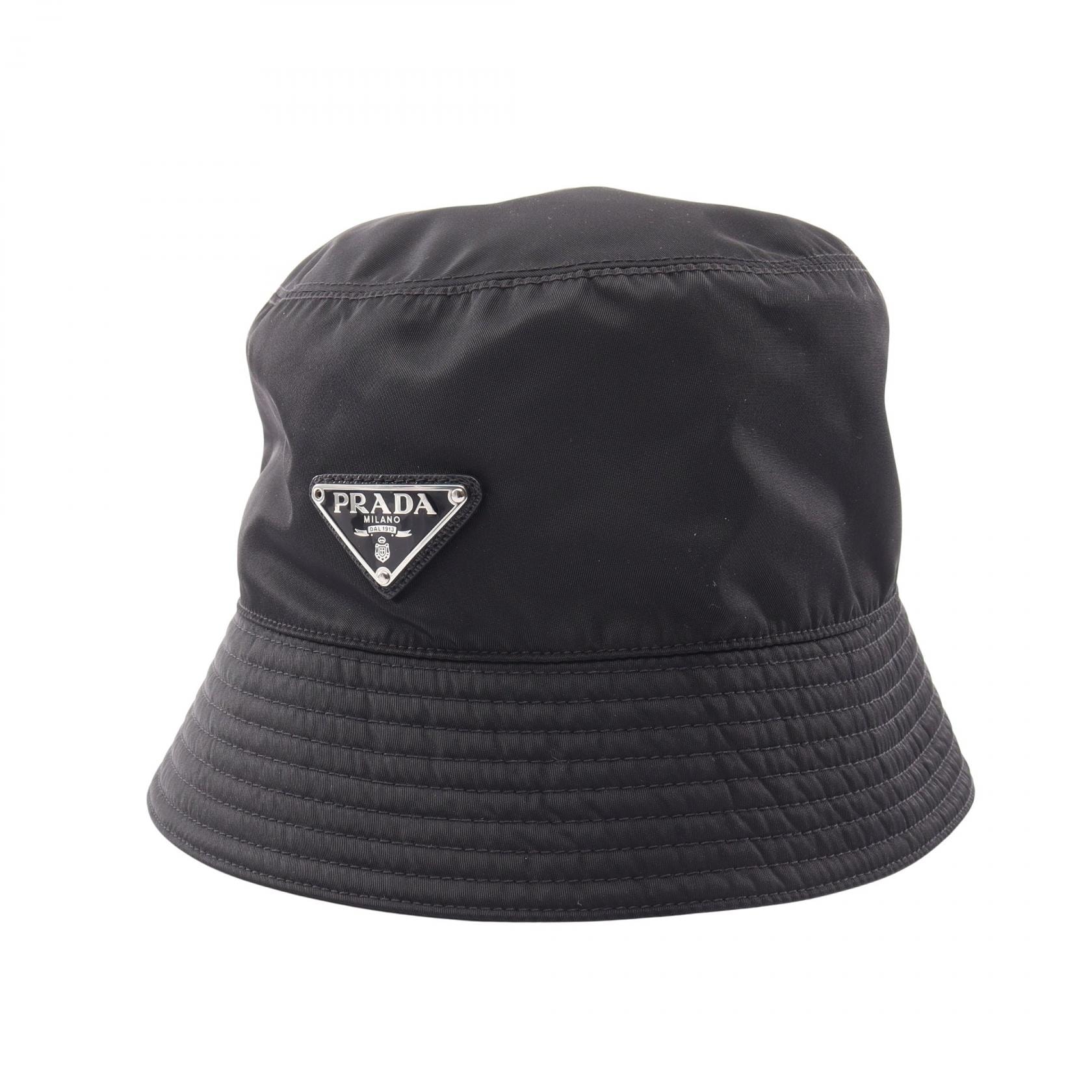 プラダ PRADA Re-Nylon トライアングルロゴ バケット ハット 帽子 ナイロン レディース ブラック系 1HC137 【中古】