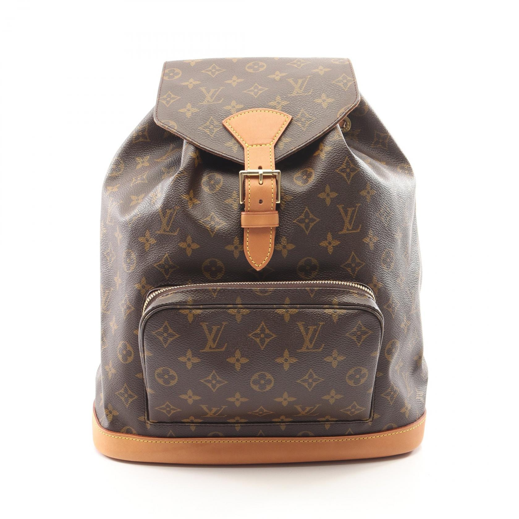 ルイ・ヴィトン LOUIS VUITTON モンスリGM リュックサック バックパック バッグ PVCコーティングキャンバス レザー モノグラム レディース ブラウン系 M51135 【中古】