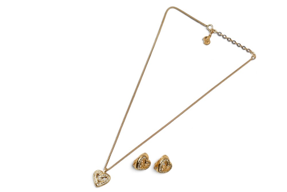 クリスチャンディオール ネックレス/イヤリングセット ヴィンテージ Christian Dior ディオール ペンダント アクセサリー ラインストーン ゴールド【中古】