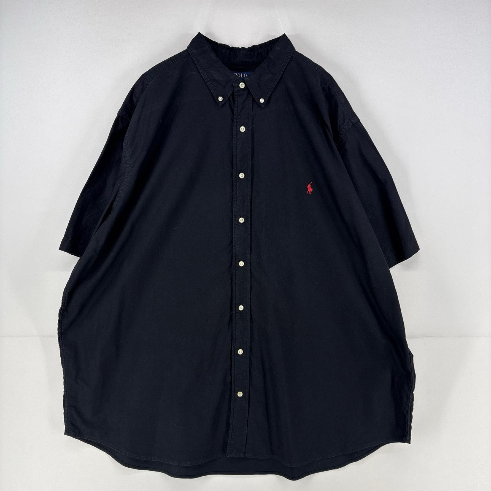 古着 ポロ・ラルフローレン POLO RALPH LAUREN 半袖シャツ ワンポイント ロゴ 刺繍 大きいサイズ 3XL ブラック メンズ