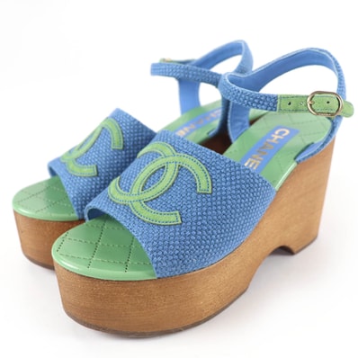 極美品 シャネル サンダル ブルー レディース 35 G45555