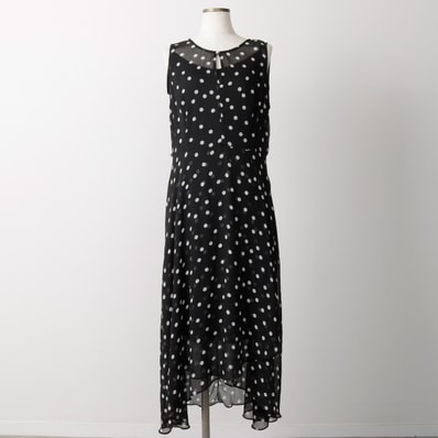 古着 トミーヒルフィガー TOMMY HILFIGER ドット柄 楊柳クレープ ロング丈 ノースリーブ フレアワンピース レディースL相当/eaa619397